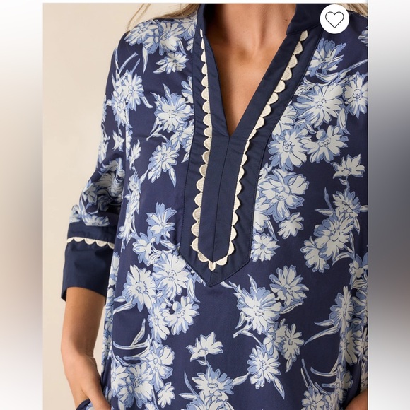 Orchid’s Whisper 100% Cotton Navy Floral Mini Dress - Picture 4 of 8